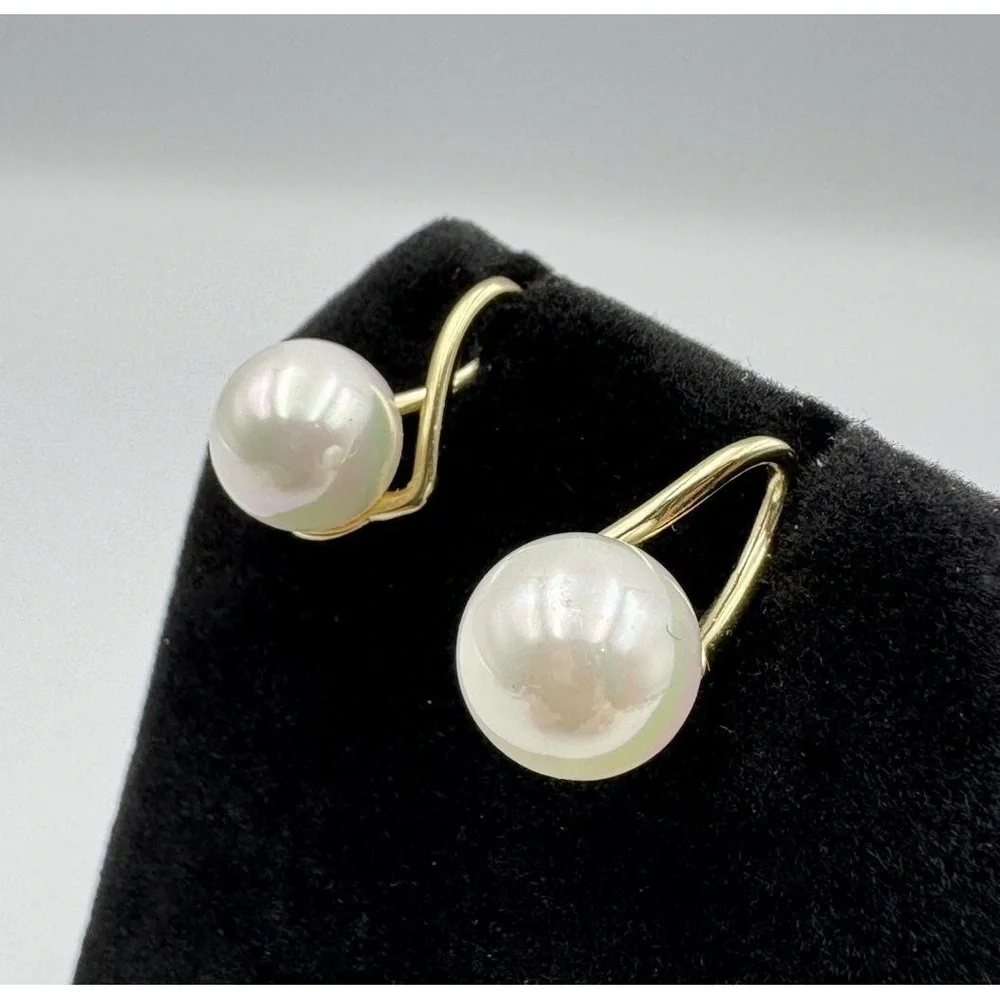 Vermeil 925 Sterling Silver Gold Tone Faux Pearl Drop Post‎ Earrings